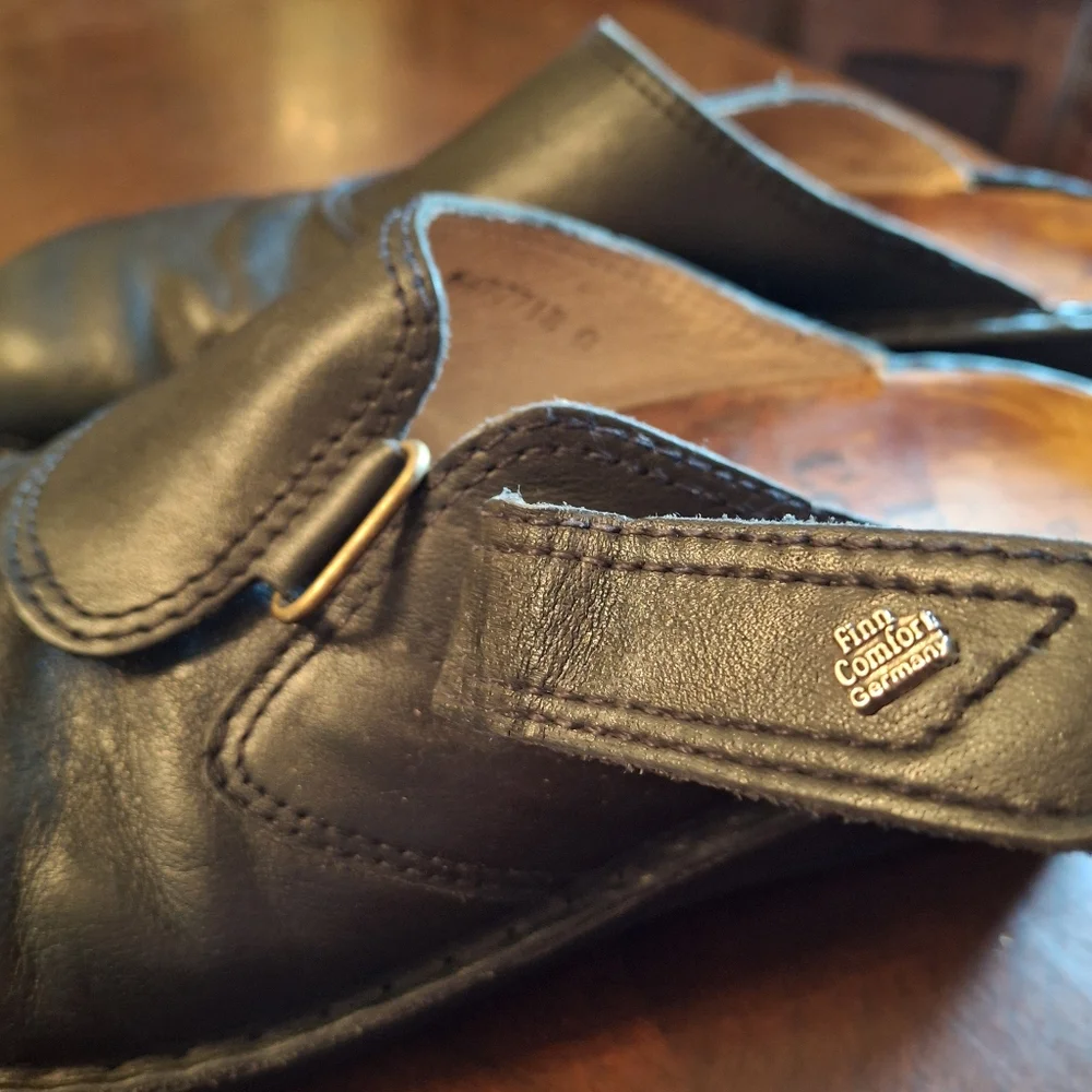 Finn Comfort Aussee Black Leather Slip-On Mule Clog Shoe  Women Size 41EU / 10US - Picture 6 of 16